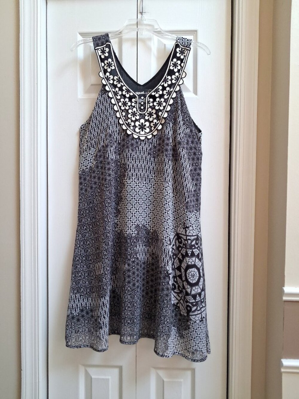 DESIGUAL Women's Black/White Floral Collar Geometric Sleeveless Dress M 10/12